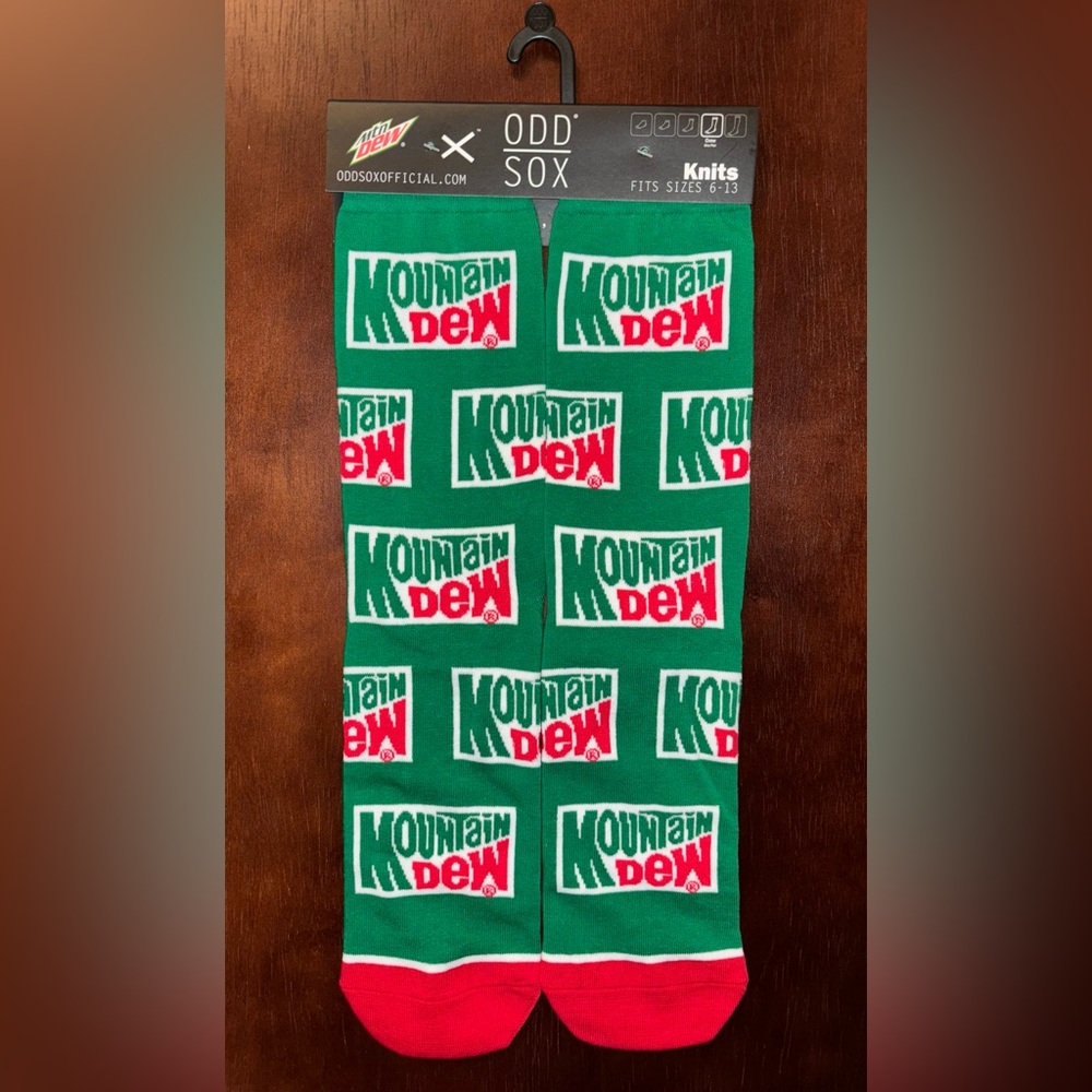 MOUNTAIN DEW ODD SOX NOVELTY CREW SOCKS NWT MEN’S SHOE SIZE 6-13